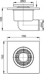Alcadrain 1 - Alcadrain Podlahová vpust 150×150/50 mm boční, mřížka šedá, vodní zápachová uzávěra APV3 APV3