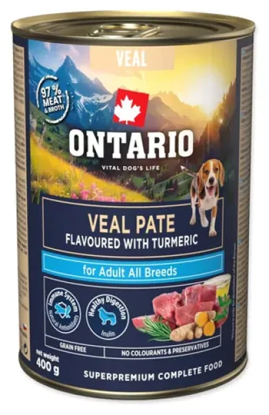 Ontario Adult telecí paté s kurkumou / Konzerva / 400 g / Superprémiové krmivo pro dospělé psy (214-859891)