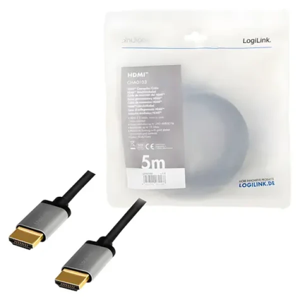 LogiLink HDMI 2.0 černá / HDMI kabel / 4K/60Hz / pozlacené konektory / 5 m (CHA0103)