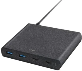 Pouzdro UNIQ Wall charger HUB Surge 90W charcoal černé 2xUSB Quick Charge 3.0 + 2xUSB-C PD 3.0 LITHOS Collective