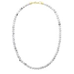 Pánský korálkový náhrdelník Fernando Gold - 6 mm bílý howlit, Bílá/čirá 70 cm