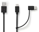 Nedis USB-A - Micro-B/USB-C černá / USB kabel / 2v1 / USB 2.0 / 480 Mbps / 1 m (CCGL60610BK10)