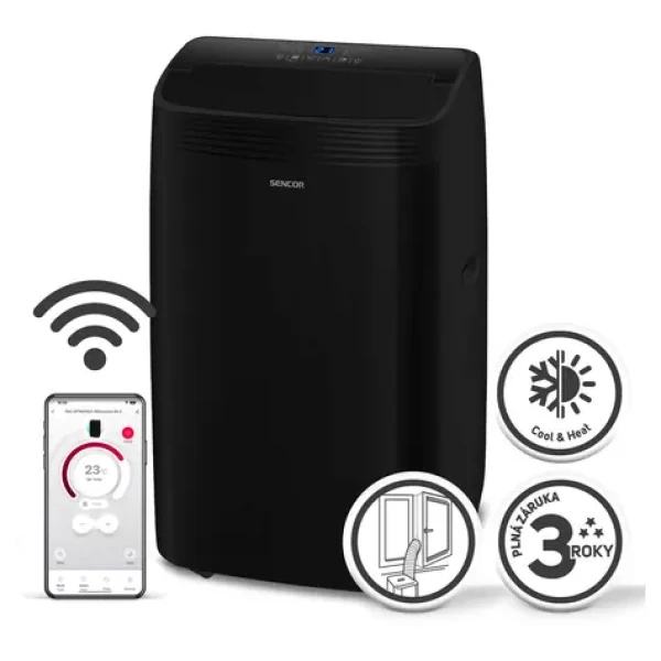 SENCOR SAC MT9079CH černá / mobilní klimatizace / 9000 BTU / chlazení / odvlhčování / ventilátor / topení / smart WiFi (8590669361854)