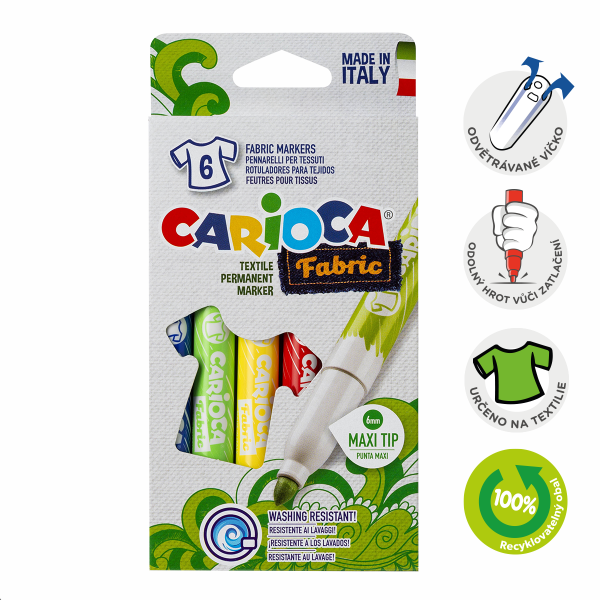 Textilní fixy Carioca, maxi hrot 6mm, 6 ks