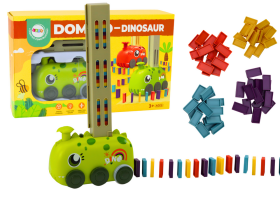 Mamido Autíčko zelený dinosaurus na baterie skládající barevné domino 4 barvy kostek