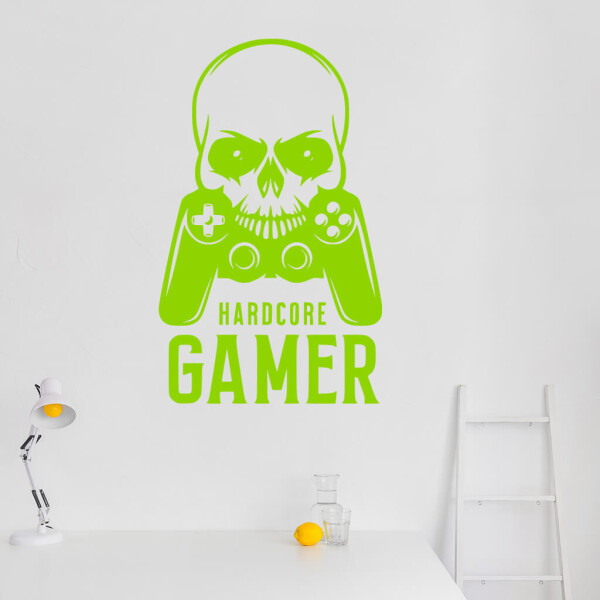 Samolepka Hardcore Gamer Barva: zelená, Velikost: 80 x 49 cm