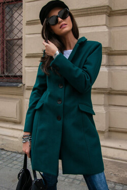 Dámský kabát 184493 - PLA0012 tmavě zelený - Roco Fashion 46