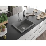 MEXEN - Elix granitový dřez 1-miska 600 x 500 mm, šedý, sifon chrom 6525601005-71