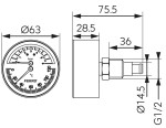 NOVASERVIS - Termomanometr 63mm 1/2" AXIÁLNÍ 0-6bar 120°C TM63A