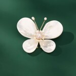 Luxusní perleťová brož ve tvaru motýla s pravými perlami, Zlatá