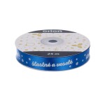 Orion Vánoční stuha modrá Šťastné a veselé 15 mm x 25 m (1 ks)