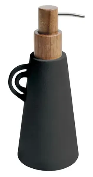 Spirella Organic matně černá / Dávkovač mýdla / keramika, akáciové dřevo / 450 ml