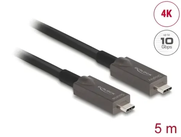 DeLock Aktivní optický kabel USB-C - USB-C 5 m černá / Kabel / DP Alt Mode / 4K / PD (84146)