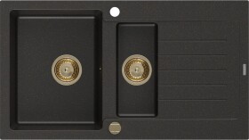MEXEN/S - Matias granitový dřez 1.5 s odkapávačem 900x505 mm, černá/zlatá metalik,+ zlatý sifon 6502901505-75-G