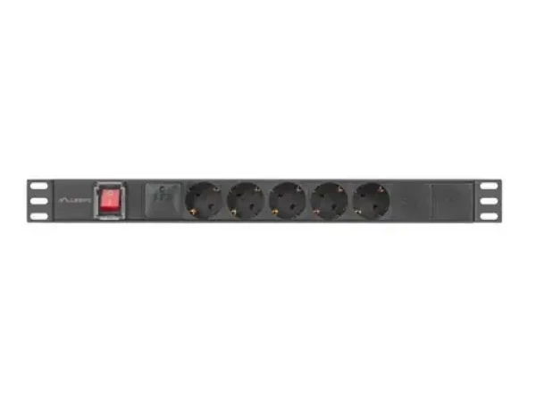 Lanberg PDU černá / Zásuvková lišta do racku / 19" 1U / 5x zásuvka Schuko / IEC C14 / 10 A / 2 m (PDU-05F-0200-IEC-BK)