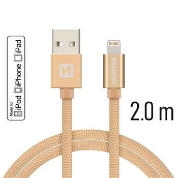 Swissten 71524304 USB 2.0 typ A na Lightning, USB 2.0, zástrčka A - zástrčka Lightning, MFi, opletený, 2m, zlatý