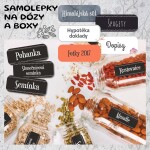 12x Samolepky na dózy, na boxy, na šanony 70x28 mm, různé varianty