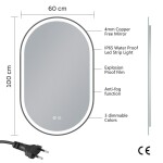 Erga Gwen, oválné LED zrcadlo 60x100cm v černém kovovém rámu, 3 barvy světla, přední osvětlení, vyhřívací podložka proti zapaření, ERG-V01-GWEN-… ERG-V01-GWEN-6010-BK