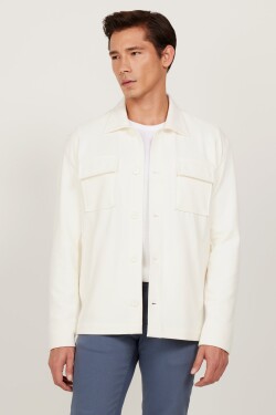AC&Co Altınyıldız Classics Men's Ecru Oversize Fit Wide Cut Classic Collar Cotton Patterned Shirt Jacket