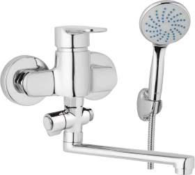 JB Sanitary Nástěnná umyvadlová a sprchová baterie MIRAM, rozteč 100 mm, otočný přepínač, s příslušenstvím, ramínko 300 mm M10 32 11