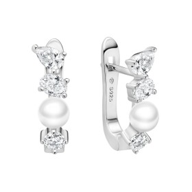 Stříbrné náušnice s perlou a zirkony Nicol - stříbro 925/1000, Stříbrná Bílá