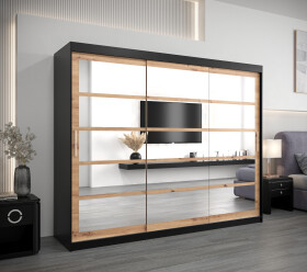 Šatní skříň Abi Ro2 Barva korpusu: Černá, Rozměry: 250 cm, Dveře: Dub artisan