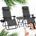 Sada 2 polohovacích zahradních židlí se stolem - šedá