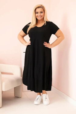 Dámské šaty plus size s krátkým rukávem a volánem z lehké viskózy černá UNI