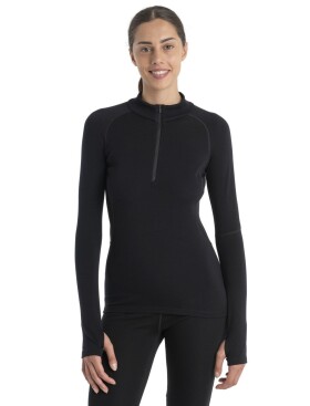 Dámské merino tričko s dlouhým rukávem ICEBREAKER Wmns 300 MerinoFinePolar LS Half Zip, Black velikost: XL