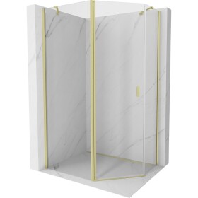 MEXEN/S - Mistsprchový kout pětiboký křídlový asymetrický 100 x 90, transparent, zlato kartáčovaná 8A8-100-090-55-00