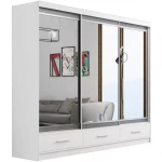 Šatní skříň Se Zrcadlem Margo 250cm Dub Bílý Mat/Šedá