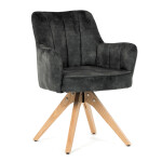 Židle jídelní, otočný mechanismus 360°, taštičkové pružiny v sedáku, tmavě zelená látka, noha masiv dub