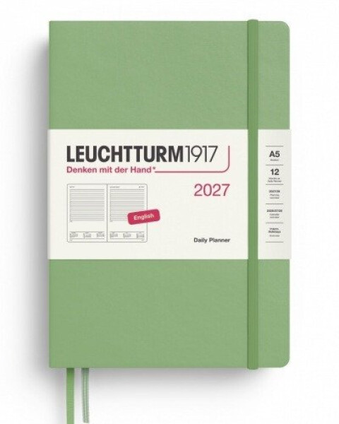 Denní plánovač Sage, Medium A5 2027, anglicky