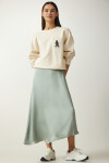 Happiness İstanbul Women's Aqua Green Asymmetrical Satin Finished Skirt