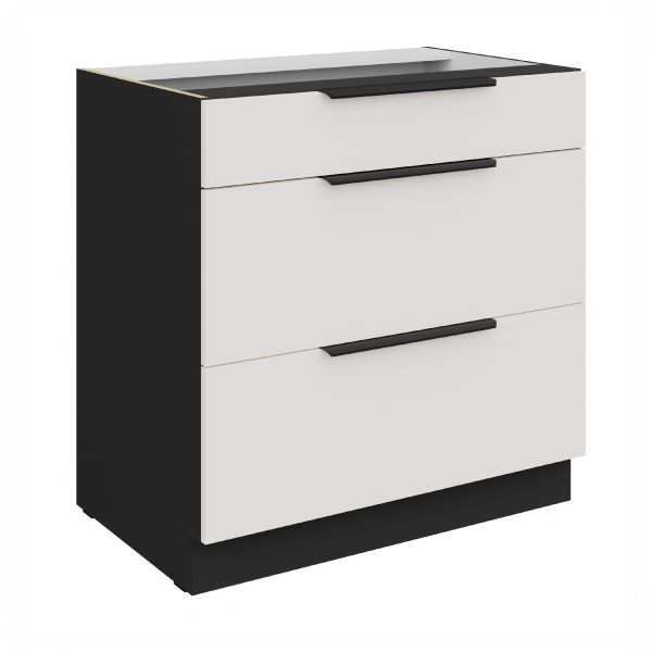 Spodní skříňka Aria 80 D 3S BB - Premium Box Barva korpusu: Černá, Barva dvířek: WH - Crystal white AFM