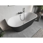MEXEN/S - Oris volně stojící vana nástěnná reliéf 170 x 80, bílá/šedá, sifon a přepad grafit kartáčovaná 52871708062-66