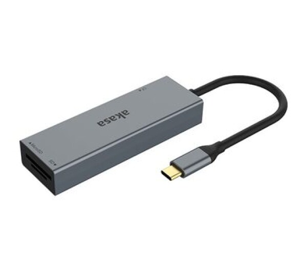 Akasa AK-CR-09BK card reader 3v1 stříbrná / čtečka karet 3v1 / USB-C / MicroSD / SD / CF (AK-CR-09BK)