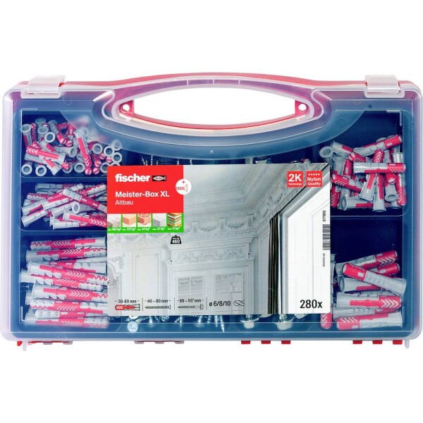 Fischer 577865 Meister-Box XL Altbau + S Box s výběrem hmoždinek 30 mm, 40 mm, 50 mm, 65 mm, 80 mm 280 díly