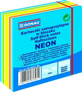 DONAU samolepicí bloček, 76 76 mm, 400 listů, mix neonových barev