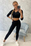 Žebrovaný crop top set v černé barvě UNI