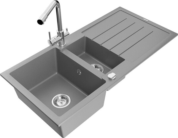 MEXEN - Andres granitový dřez s odkapávačem včetně baterie Duero, šedá 6515-71-671600-00