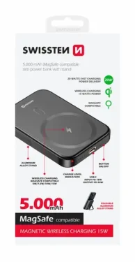 SWISSTEN 22013975 POWER BANK 5000 mAh černá / Power Bank / 20W / USB-C / Qi (22013975)