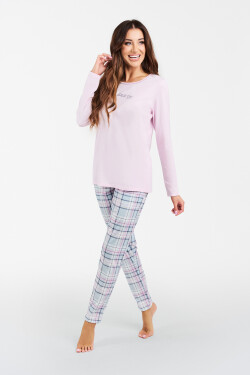 Glamour dámské pyžamo, dlouhý rukáv, dlouhé kalhoty růžová/potisk
