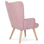 Křeslo "ušák" s podnožkou, potah starorůžová látka, nohy masiv kaučukovník