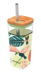 Quokka Skleněný cestovní hrnek s brčkem Liquid Cube Tropical Toucans 540 ml (40056QO)