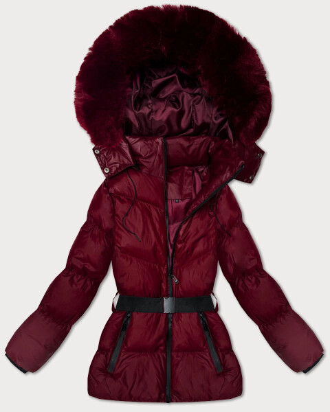 Zimní bunda ve vínové bordó barvě s kapucí a s opaskem J Style (5M3322-1) odstíny červené XL (42)
