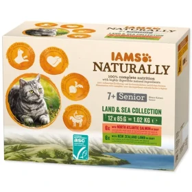 IAMS Naturally Senior mořské a suchozemské maso v omáčce / Kapsičky pro kočky / 12x85 g / senior od 7 let (1753-167190)