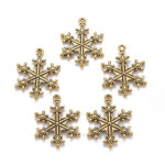 Kovový přívěsek - vločka - starozlatý - 29 x 22 x 3 mm - 1 ks