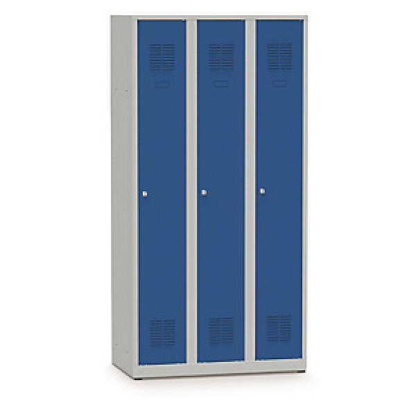 Šedá dvoudílná skříň 500x1200x1900 mm na nožičkách se 3 dvířky, typ zámku 2