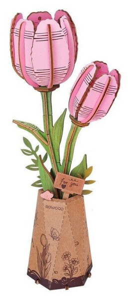 3D Dřevěná skládačka: Růžový tulipán